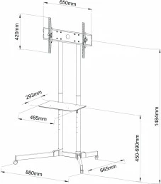 Tavolinë lëvizëse për TV ART STO S-08A, për ekrane 30-65", metal, e zezë