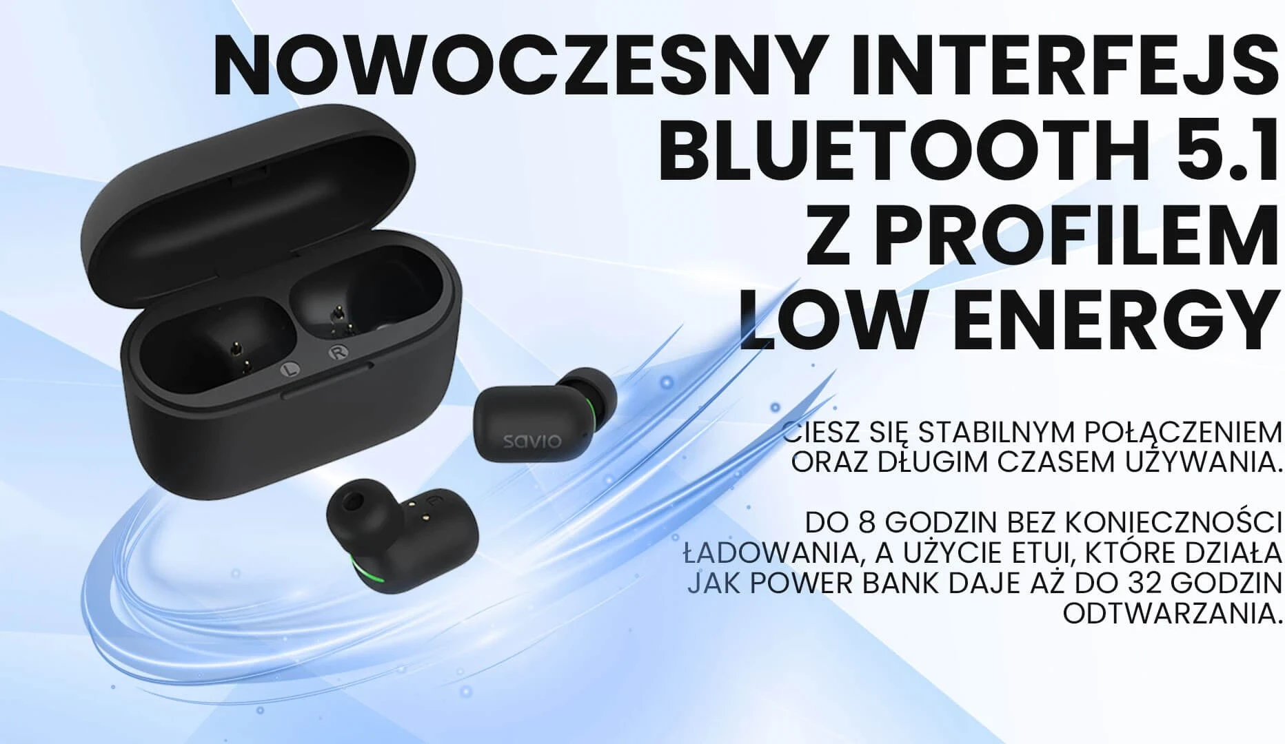 Kufje Wireless Savio TWS-09, Bluetooth, të Zeza