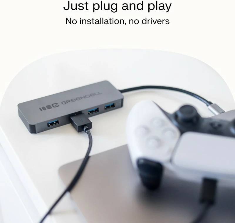 HUB USB-C, Green Cell, HUB-GC-C4A, 4x USB-A 3.0 deri 5 Gb/s, kabllo e integruar 15 cm, argjendtë/zezë