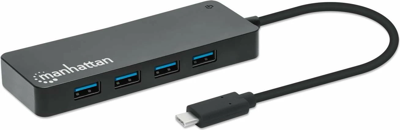 USB hub MANHATTAN 7 porta, USB-C në USB-A, 5 Gbit/s, zi