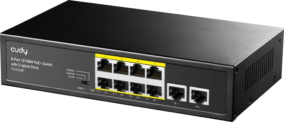 Ndërrues rrjeti Cudy FS1010P, Ethernet i Shpejtë (10/100), PoE, i Zi