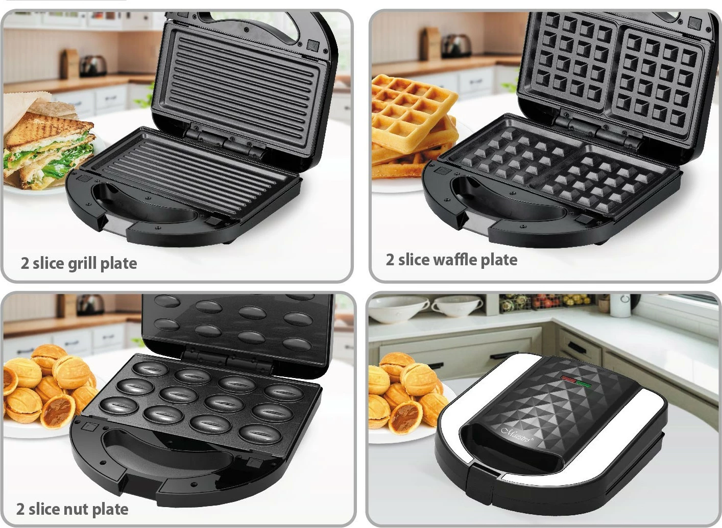 Tostier 3-në-1 Feel-Maestro MR-709 750 W pllaka të ndërrueshme jo-ngjitëse zi/argjend