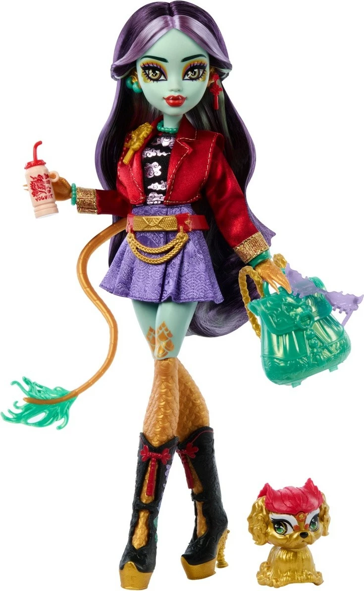 Kukull Monster High Mattel Jinafire Long HYV58 me kafshë shoqëruese dhe aksesorë