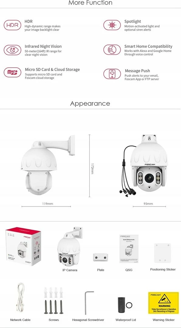 Kamerë IP Foscam SD8EP 8MP, Bardhë