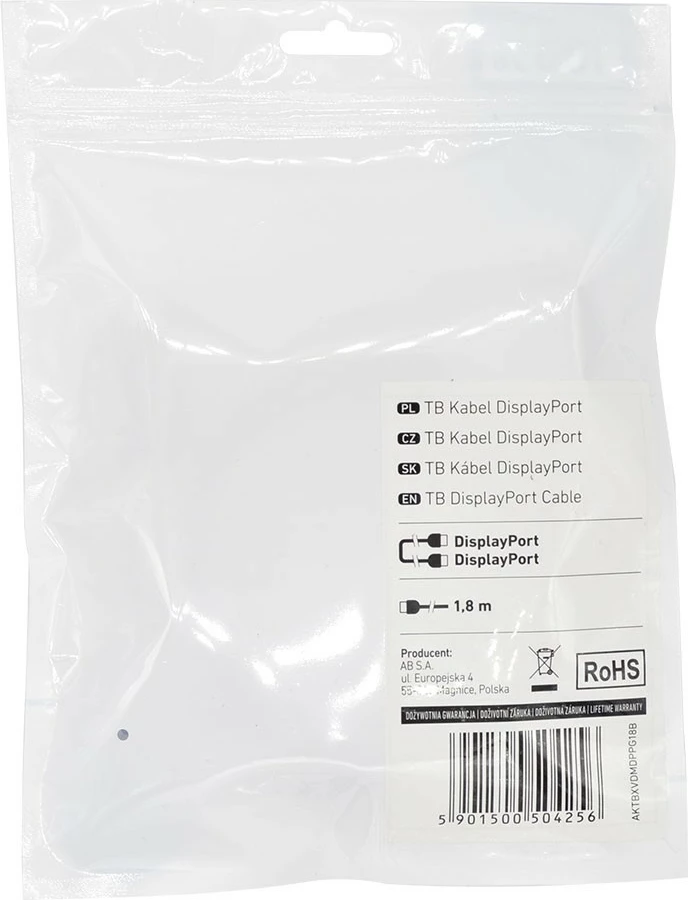 Kabllo DisplayPort TB AKTBXVDMDPPG18B, 1.8 m, e zezë