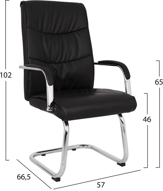 Karrige konferencash JACOB FH1045.11, ngjyrë e zezë PU, bazë e kromuar, 57x66,5x102 cm, set prej 2 copash