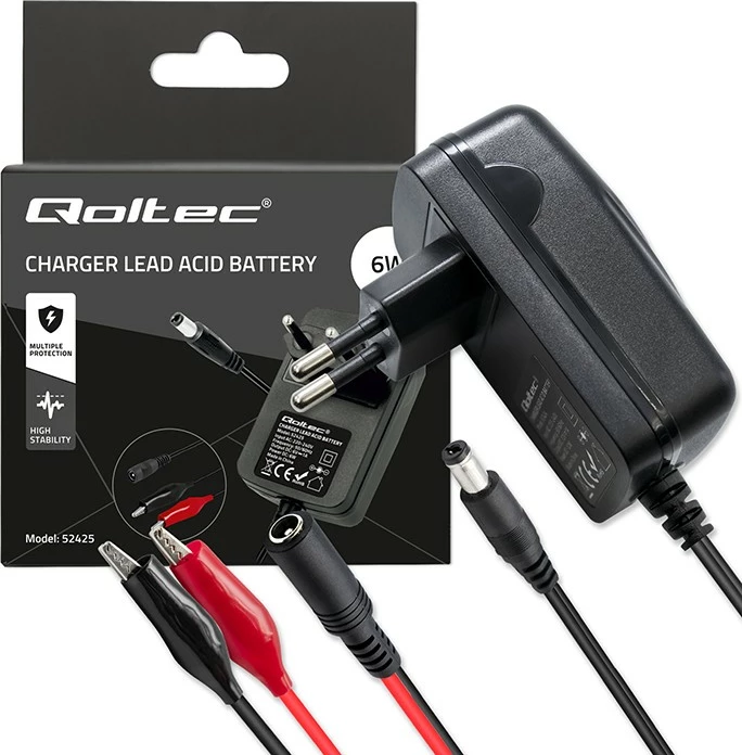 Karikues automatik baterie Qoltec 52425, 6V, 1A, LED, i zi