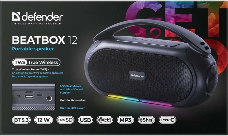 Altoparlant portativ Defender BEATBOX 12, Bluetooth, 16W, LED, i zi