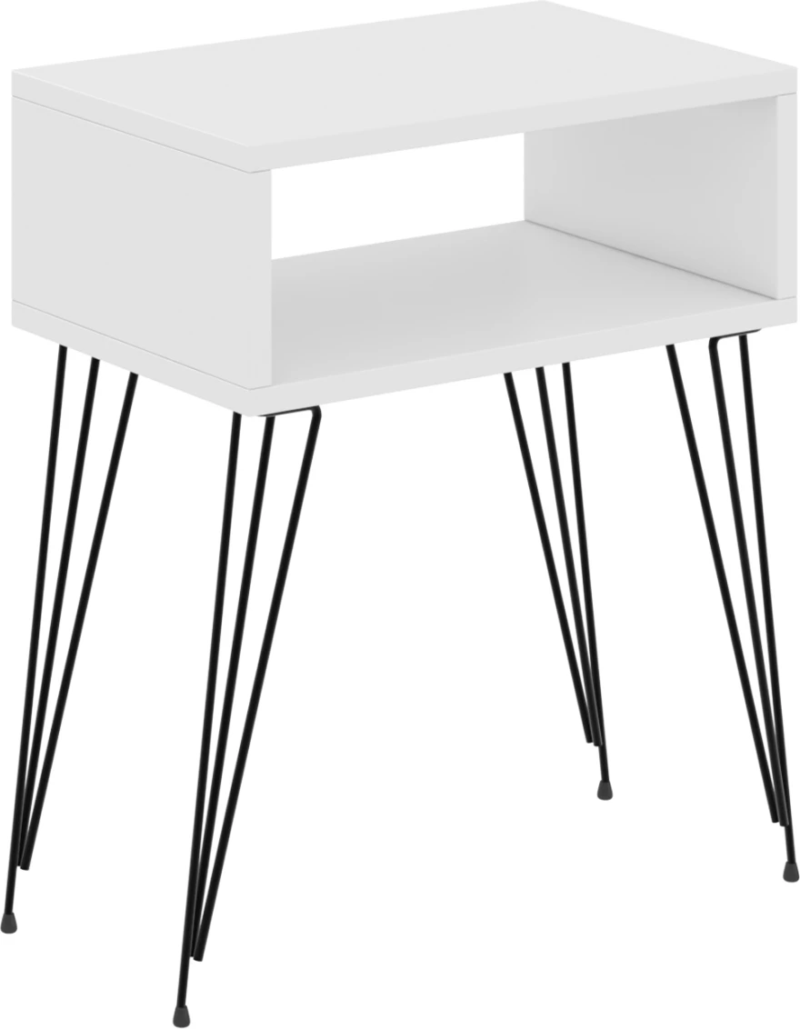 Komodinë anësore TODD FH18184.01 melaminë, ngjyrë bardhë, këmbë metali ngjyrë zezë, 45x30x58H cm