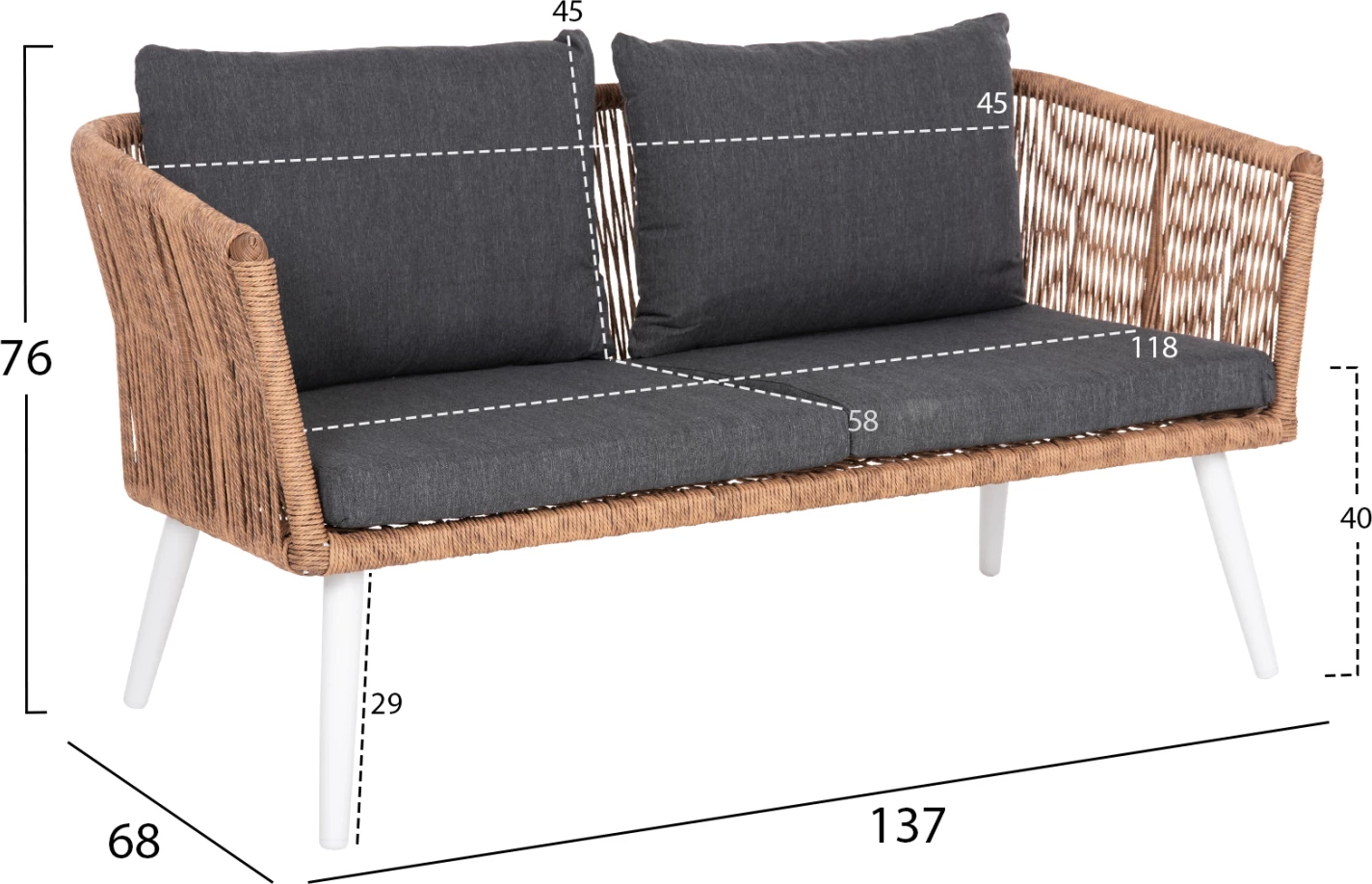 Set salloni jashtë 4 copë FREJA FH6057.01 alumin në të bardhë-PE rattan në bezhë-jastëk antracit