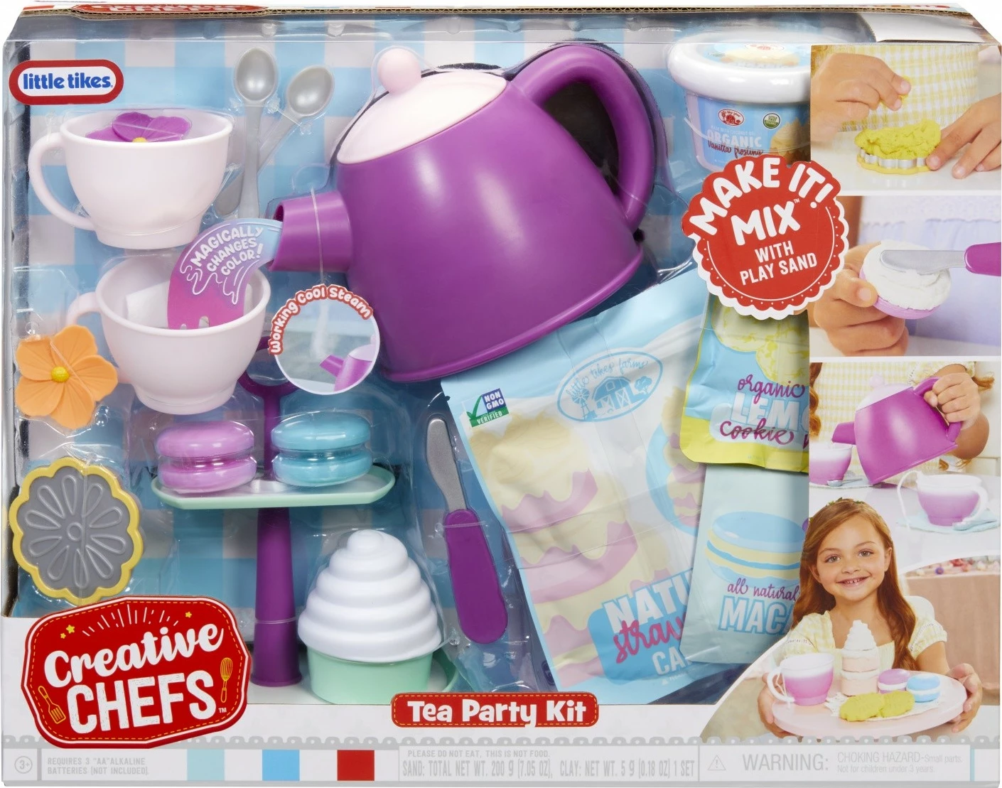 Set lodrash çaji, Little Tikes, Creative Chefs Tea Party 643293-EUC, plastikë, 3+, me bateri AA, shumëngjyrësh