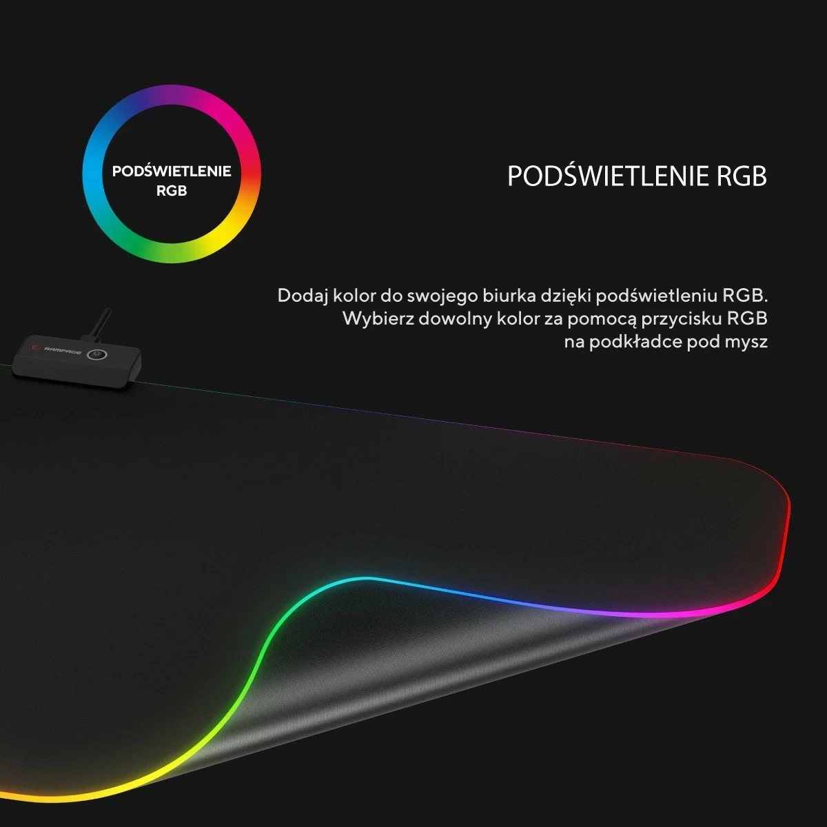 Mauspad Rampage MP-24 RGB, XL, e zezë