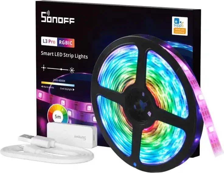 Shirit LED i mençur Sonoff L3 Pro, 5m, RGBIC, i bardhë