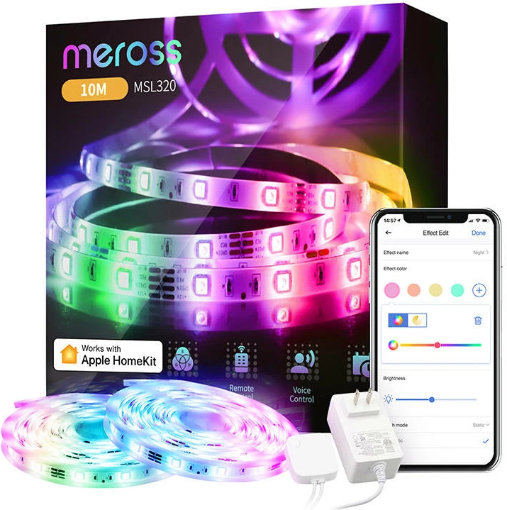Shirit LED i mençur Meross MSL320, 10m, RGB, Wi-Fi, HomeKit
