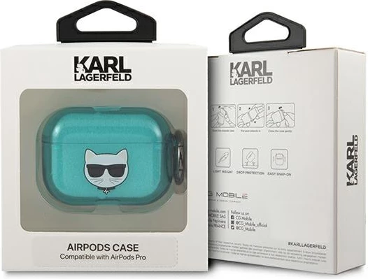 Mbështjellës Karl Lagerfeld KLAPUCHFL për AirPods Pro, Choupette, kaltër