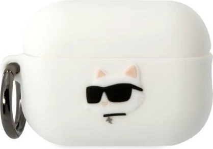 Mbështjellës Karl Lagerfeld KLAP2RUNCHH për AirPods Pro 2, silikon, Choupette Head 3D, Bardhë