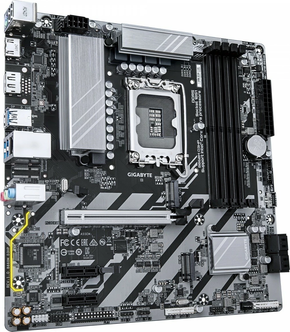 Pllakë amë Gigabyte B860M D3HP, micro ATX, LGA1851, 2x M.2, 4x SATA, Gri