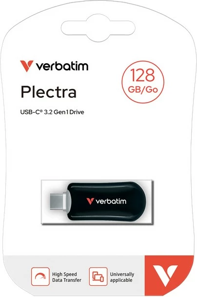Pendrive USB-C, Verbatim Plectra DHVE30225PLG, 128GB, USB 3.2 Gen 1 deri 100MB/s lexim 25MB/s shkrim, e zezë