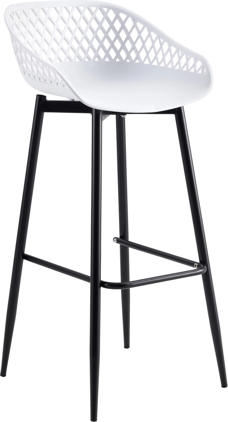 Karrige për bar FH8686.11, polipropilen e bardhë dhe këmbë metali të zeza, 45x45x97H cm