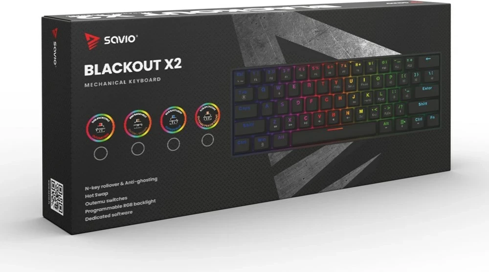 Tastierë mekanike gaming SAVIO BLACKOUT X2 Blue, 60%, RGB, QWERTY US, e zezë