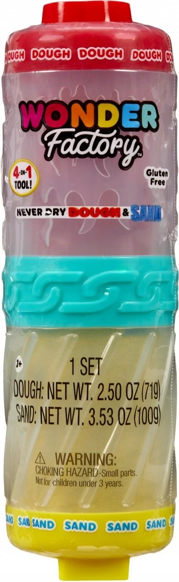 Set plastelinë dhe rërë kinetike MGA Wonder Factory Never Dry, e kuqe dhe e verdhë