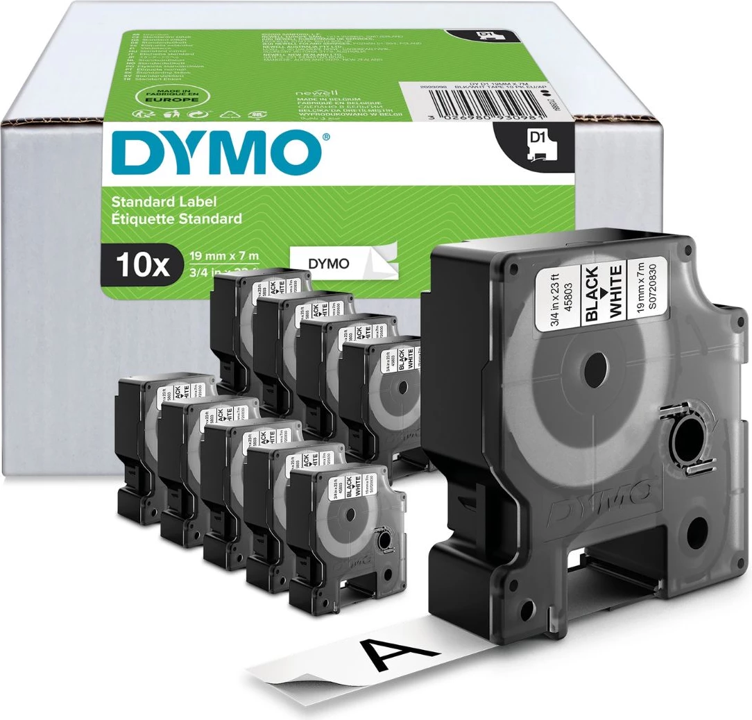 Shirit etiketa Dymo 2093098 D1 19 mm x 7 m, Black on White, set 10-copësh