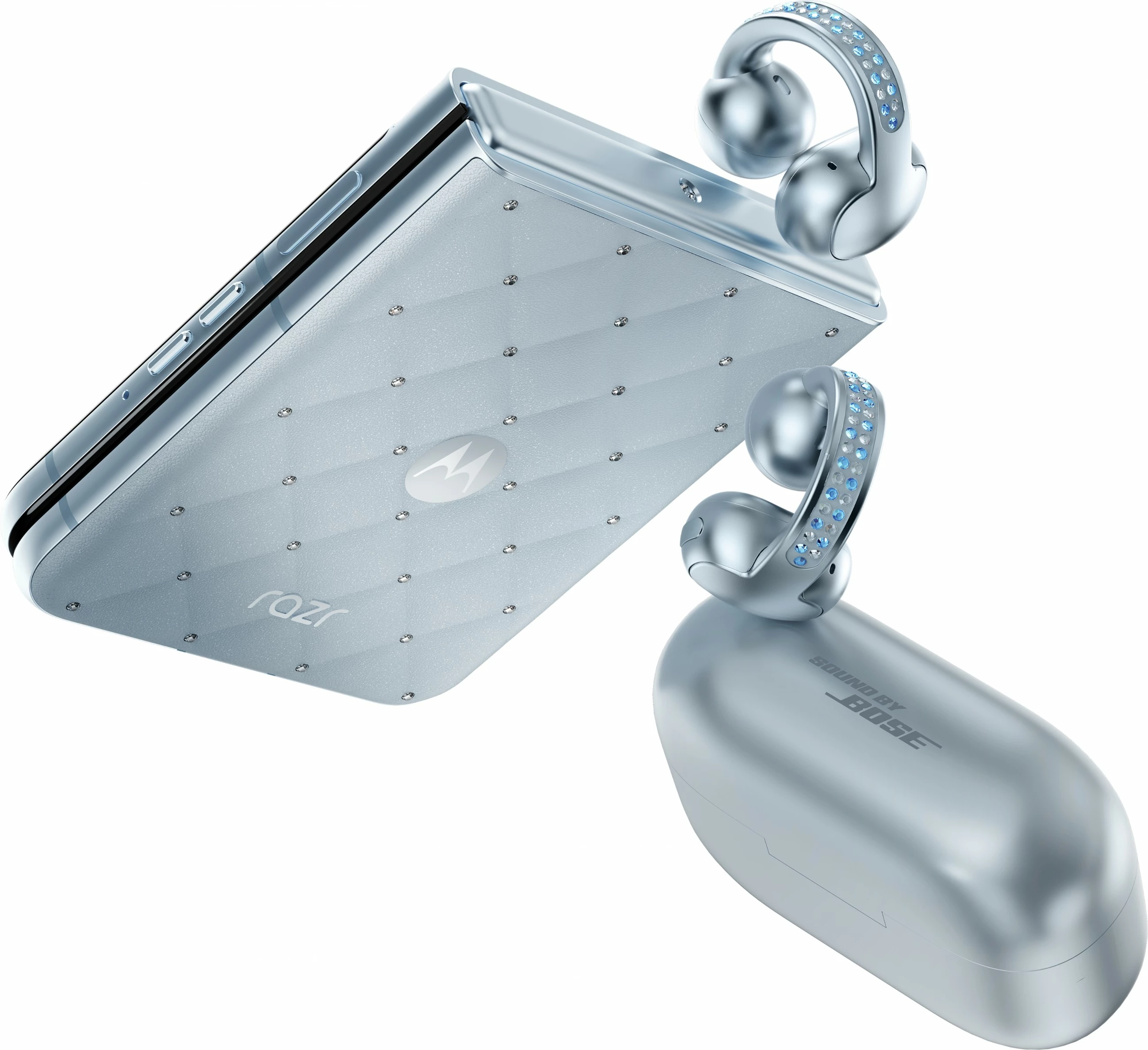 Celular Motorola razr60 + kufje Buds Loop, Swarovski Edition, blu