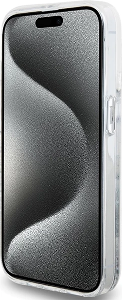 Mbështjellës Hello Kitty Liquid Glitter Charms Kitty Head për iPhone 15 Pro, argjend