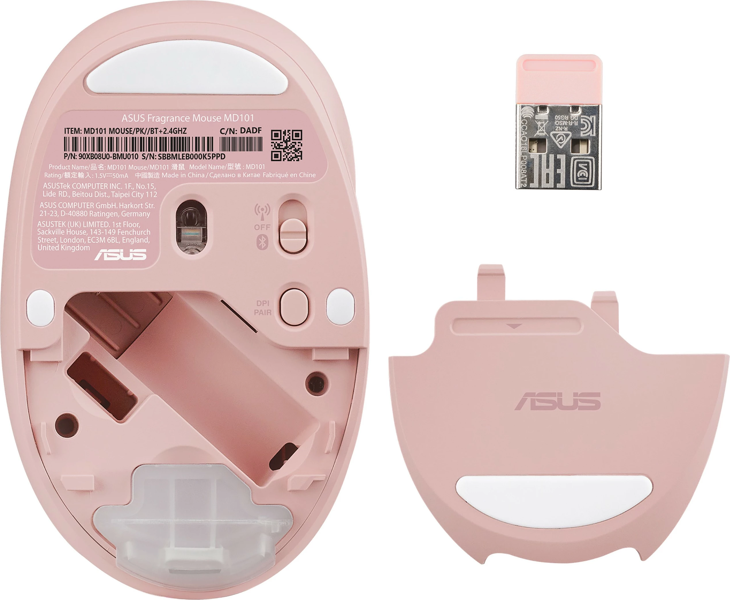 Maus ASUS MD101 wireless, 2400 DPI, Bluetooth 5.3, rozë