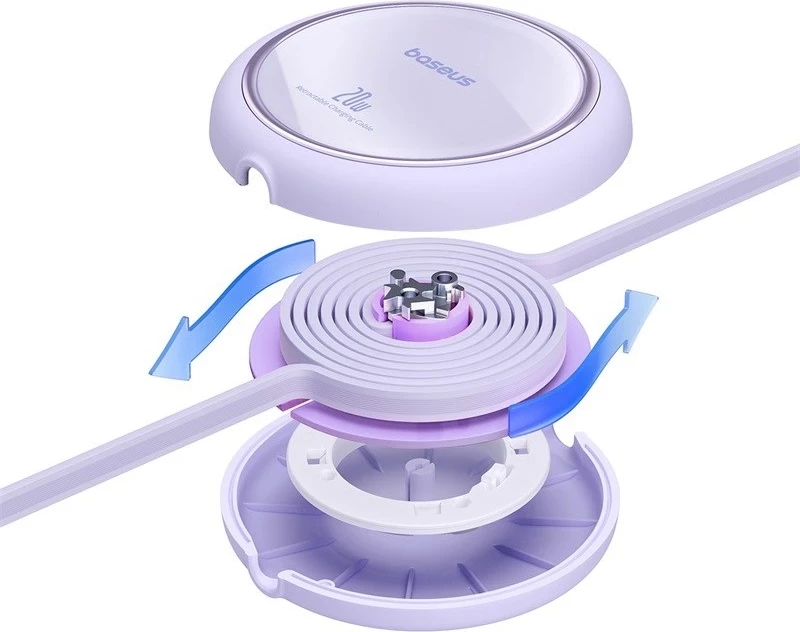 Kabllo karikimi Baseus Free2Pull, USB C në Lightning, 1 m, 20 W, Vjollcë