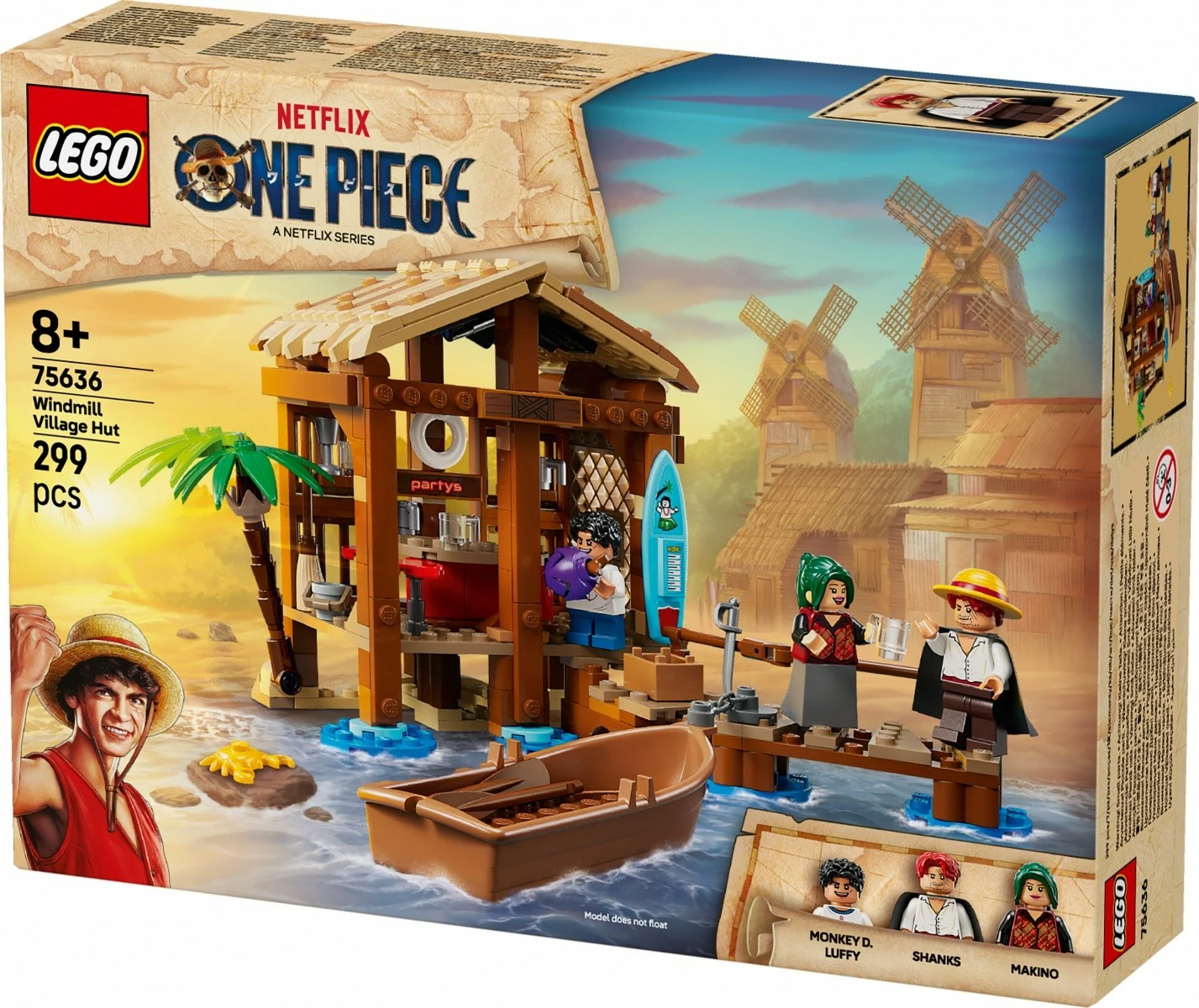 Set LEGO One Piece Fusha Village Hut 75636, 299 pjesë, me minifigura Luffy, Shanks, Makino
