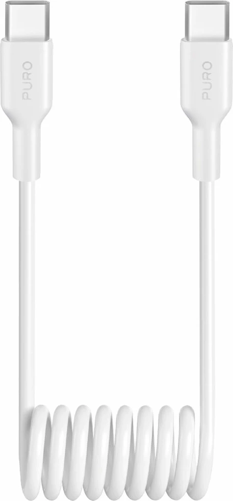 Kabllo spiral USB-C në USB-C Puro PUCCC25WSPWHI, 1m, 25W, Bardhë
