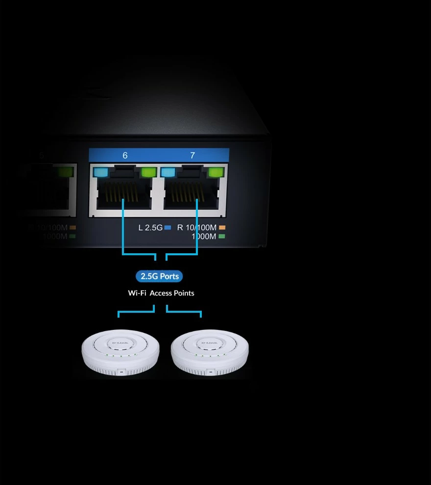 Switch D-Link DMS-107, 7-Port, Multi-Gigabit, Pa menaxhim, Ethernet Gigabit (10/100/1000), Metal