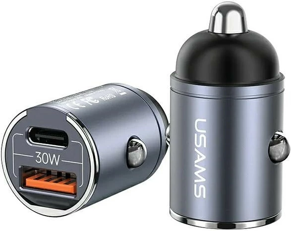 Karikues veture USAMS USA001368, 30W, 1xUSB + 1xUSB-C, Çelik