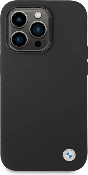 Mbështjellës BMW Silicone Metal Logo për iPhone 15 Pro, i zi