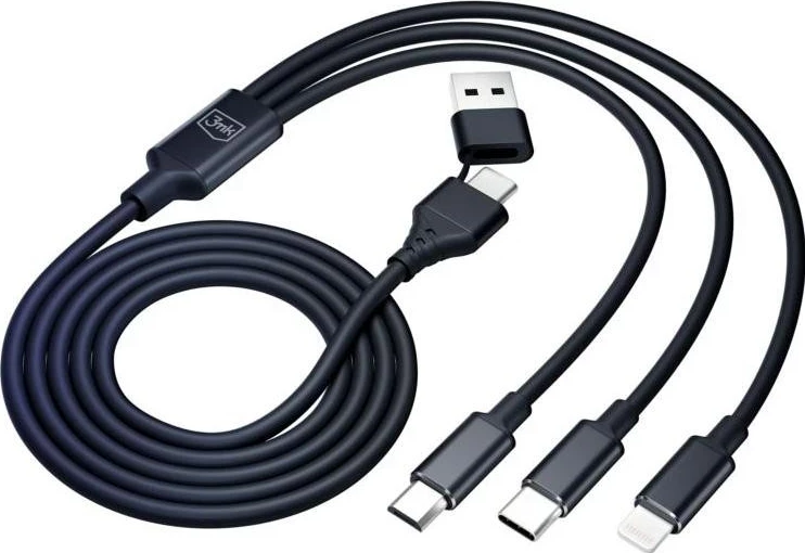 Kabllo 3mk Hyper 3në1 USB-A/C në USB-C/microUSB/Lightning 1.5m e zezë