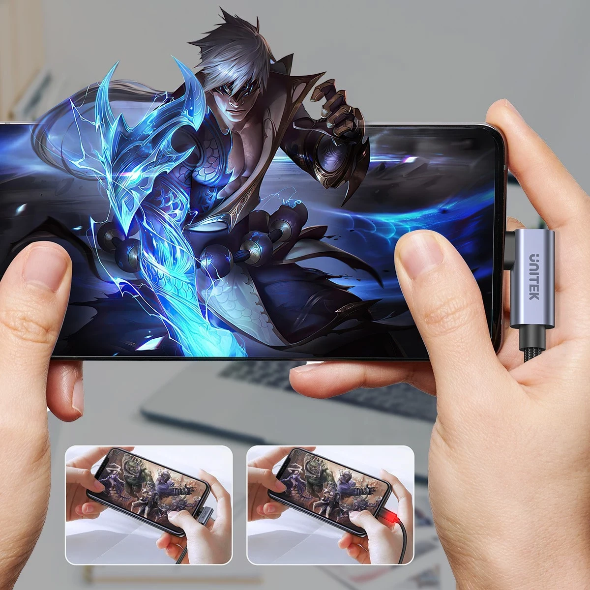 Kabull Unitek USB-C këndor 90° PD100W 3m, ngjyrë zi-hiri