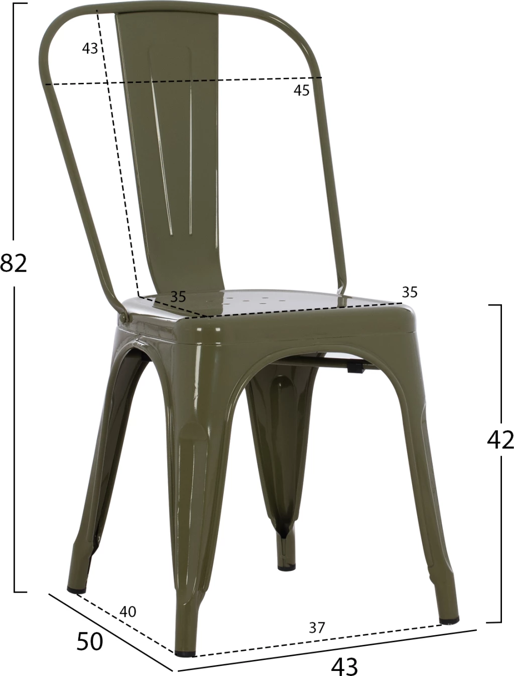 Karrige për ngrënie MELITA FH8641.43 metalike, ngjyrë ulliri e errët, 43x50x82H cm.