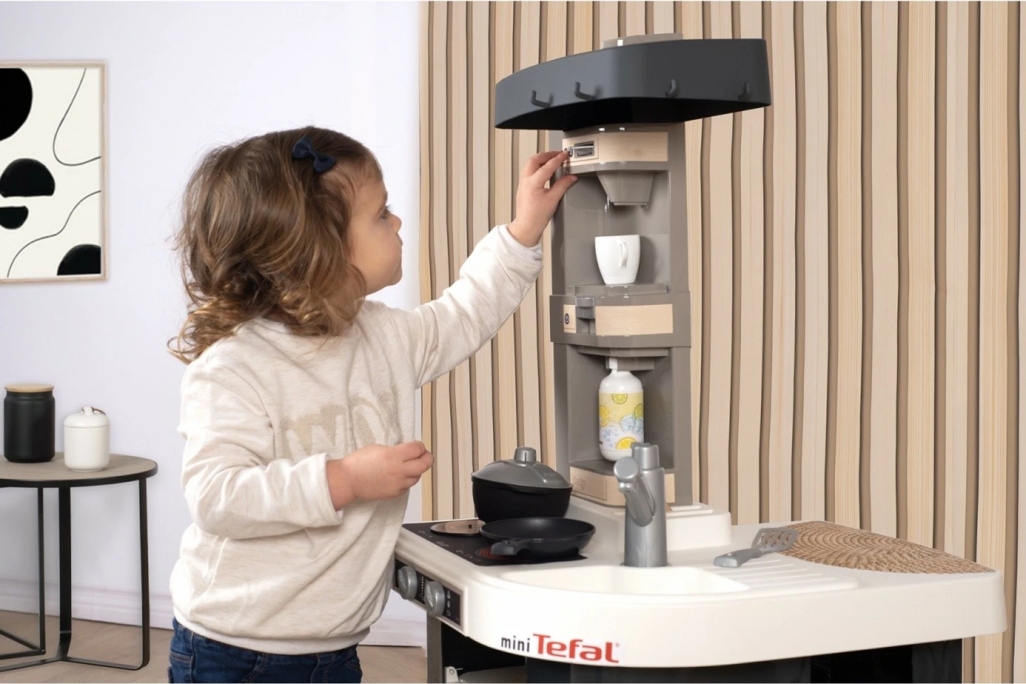 Kuzhinë lodër elektronike Smoby miniTefal Studio, plastikë, gri/bardhë, me aksesorë