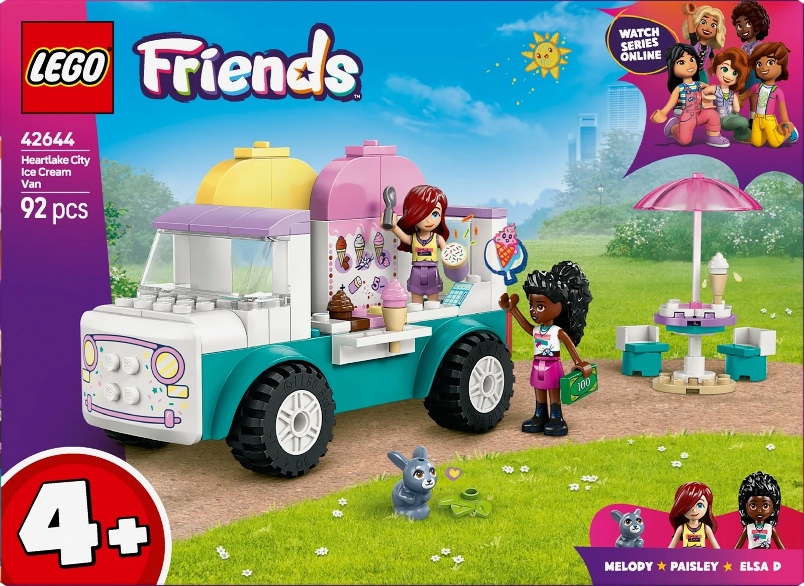 Set lodrash LEGO Friends Heartlake City Ice Cream Van 42644, 92 pjesë, për fëmijë, shumëngjyrësh