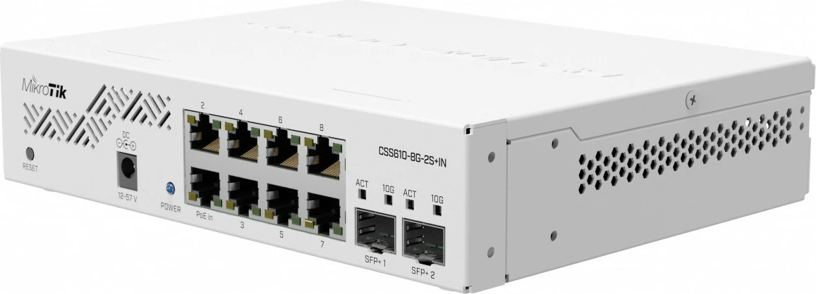 Switch i menaxhuar Mikrotik CSS610-8G-2S+IN, 8x1GbE, 2xSFP+, i bardhë