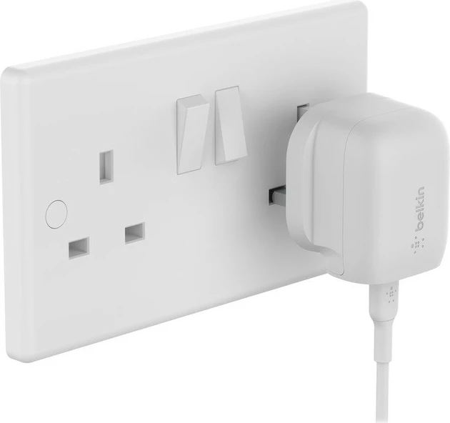 Karikues muri USB-C, Belkin, WCA006vf1MWH-B6, PD PPS 20W, i bardhë, me kabllo USB-C në USB-C 1m