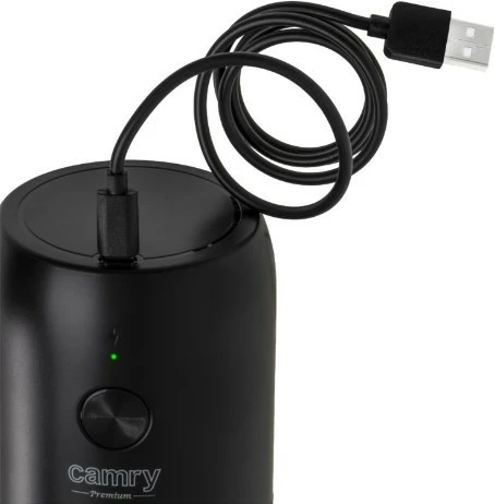 Mulli kafeje pa tela, Camry CR 4302, 25 W, kapacitet 25 g, rikarikues USB-C, gurë qeramike, i zi