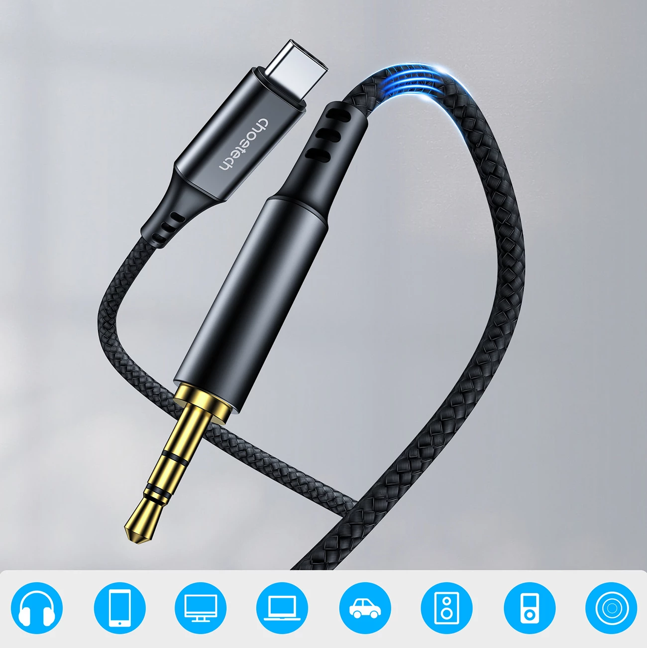 Kabllo audio Choetech AUX006, USB-C në mini jack 3.5mm, 1m, e zezë