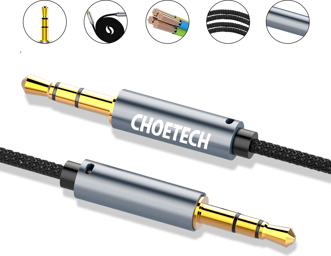 Kabllo audio Choetech AUX002, mini jack 3.5mm (mashkull-mashkull), 1.2m, e zezë