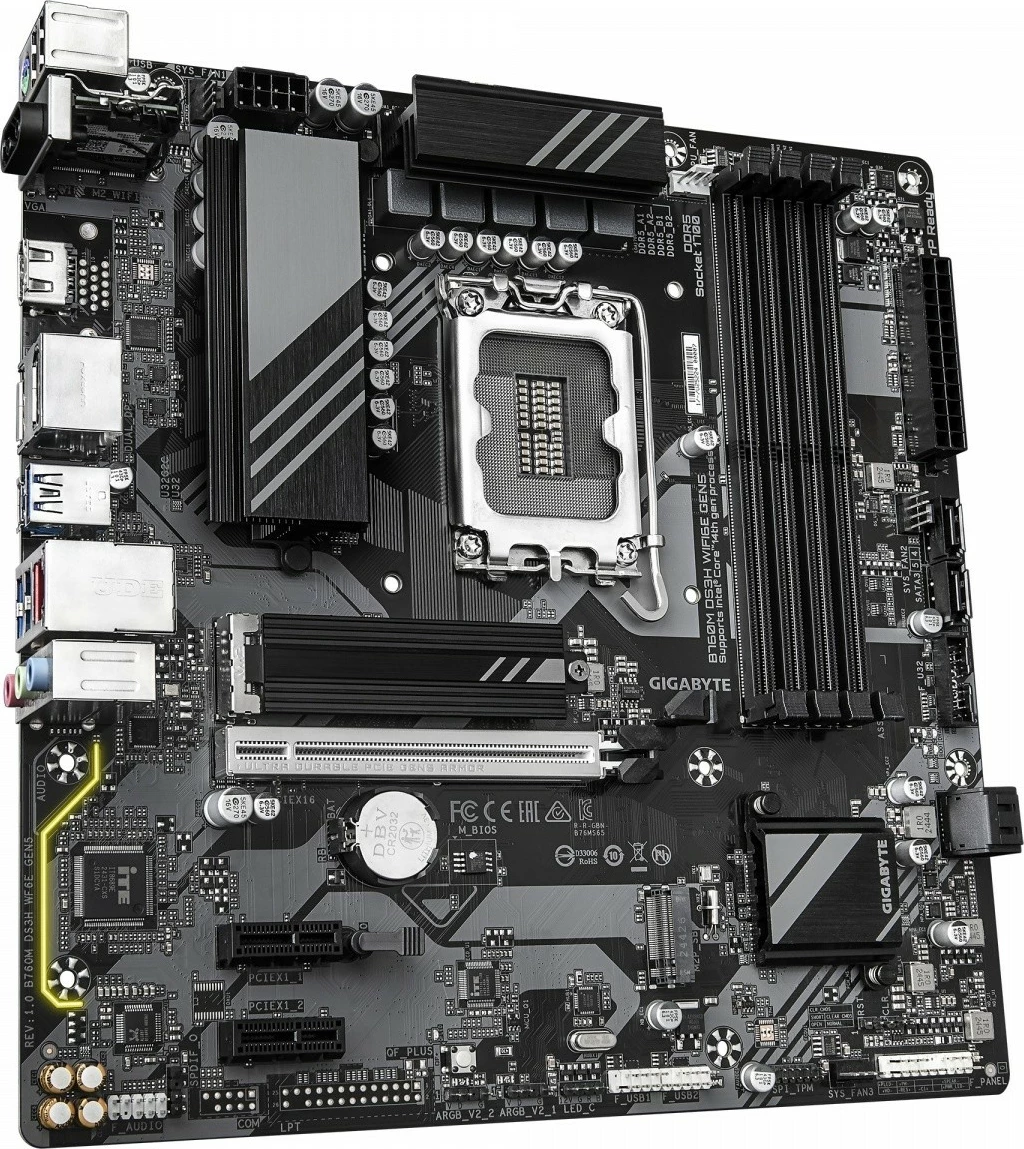 Kasë Gigabyte B760M DS3H WF6E GEN5, micro ATX, LGA1700, DDR5, Wi-Fi, e zezë