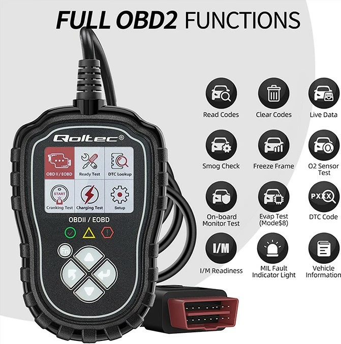 Tester diagnostikues Qoltec ProLine, OBDII/EOBD, 8V-25V, DualSystem, i zi