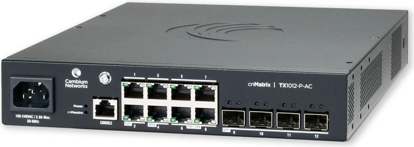 Switch Cambium Networks cnMatrix TX1012-P-AC, Managed, L2/L3, Gigabit Ethernet, PoE, Rack mounting, Wall mountable