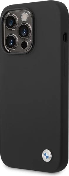 Mbështjellës BMW Silicone Metal Logo për iPhone 15 Pro, i zi