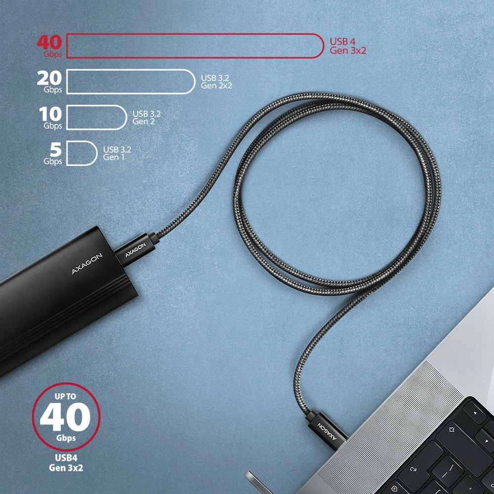 Kabllo USB-C në USB-C AXAGON BUCM4X-CM10AB, 1m, USB4 Gen 3x2, 240W, 8K, E zezë